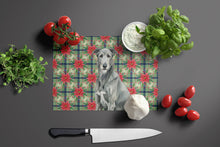 Load image into Gallery viewer, Gray Irish Wolfhound Christmas PoinsettIas Glass Cutting Board