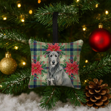 Load image into Gallery viewer, Gray Irish Wolfhound Christmas PoinsettIas Hanging Square Fabric Ornament 3.5 x 3.5
