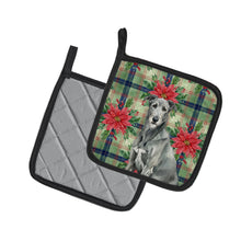 Load image into Gallery viewer, Gray Irish Wolfhound Christmas PoinsettIas Pair of Pot Holders