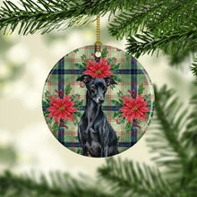 Load image into Gallery viewer, Black Italian Greyhound Christmas PoinsettIas Ceramic Ornament