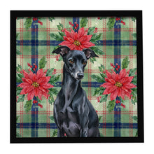 Load image into Gallery viewer, Black Italian Greyhound Christmas PoinsettIas Framed Metal Print