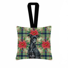 Load image into Gallery viewer, Black Italian Greyhound Christmas PoinsettIas Hanging Square Fabric Ornament 3.5 x 3.5