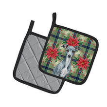 Load image into Gallery viewer, Blue Italian Greyhound Christmas PoinsettIas Pair of Pot Holders