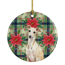 Load image into Gallery viewer, Cream Italian Greyhound Christmas PoinsettIas Ceramic Ornament