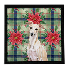 Load image into Gallery viewer, Cream Italian Greyhound Christmas PoinsettIas Framed Metal Print