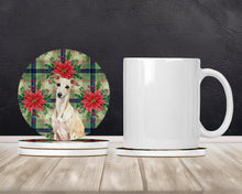 Load image into Gallery viewer, Cream Italian Greyhound Christmas PoinsettIas Large Sandstone Coasters Pack of 4