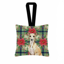 Load image into Gallery viewer, Fawn Italian Greyhound Christmas PoinsettIas Hanging Square Fabric Ornament 3.5 x 3.5