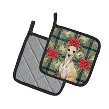Load image into Gallery viewer, Fawn Italian Greyhound Christmas PoinsettIas Pair of Pot Holders