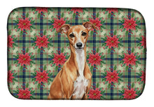 Load image into Gallery viewer, Red Italian Greyhound Christmas PoinsettIas Dish Drying Mat