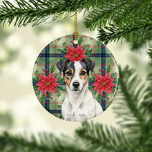 Load image into Gallery viewer, White and Black Jack Russell Terrier Christmas PoinsettIas Ceramic Ornament
