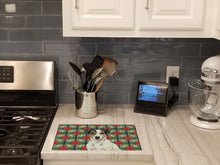 Load image into Gallery viewer, White and Black Jack Russell Terrier Christmas PoinsettIas Glass Cutting Board