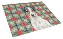 Load image into Gallery viewer, White and Black Jack Russell Terrier Christmas PoinsettIas Glass Cutting Board