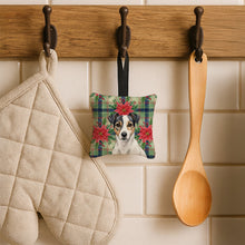 Load image into Gallery viewer, White and Black Jack Russell Terrier Christmas PoinsettIas Hanging Square Fabric Ornament 3.5 x 3.5