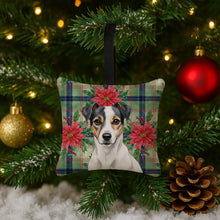 Load image into Gallery viewer, White and Black Jack Russell Terrier Christmas PoinsettIas Hanging Square Fabric Ornament 3.5 x 3.5
