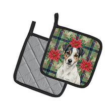 Load image into Gallery viewer, White and Black Jack Russell Terrier Christmas PoinsettIas Pair of Pot Holders
