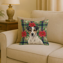Load image into Gallery viewer, White and Black Jack Russell Terrier Christmas PoinsettIas Throw Pillow