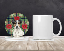 Load image into Gallery viewer, White and Black Jack Russell Terrier Christmas PoinsettIas Large Sandstone Coasters Pack of 4