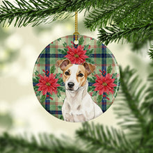 Load image into Gallery viewer, White and Tan Jack Russell Terrier Christmas PoinsettIas Ceramic Ornament