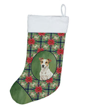 Load image into Gallery viewer, White and Tan Jack Russell Terrier Christmas PoinsettIas Holiday Stocking
