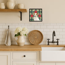Load image into Gallery viewer, White and Tan Jack Russell Terrier Christmas PoinsettIas Framed Metal Print