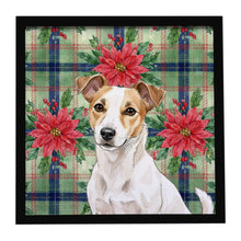 Load image into Gallery viewer, White and Tan Jack Russell Terrier Christmas PoinsettIas Framed Metal Print