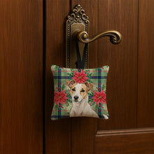 Load image into Gallery viewer, White and Tan Jack Russell Terrier Christmas PoinsettIas Hanging Square Fabric Ornament 3.5 x 3.5