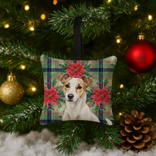 Load image into Gallery viewer, White and Tan Jack Russell Terrier Christmas PoinsettIas Hanging Square Fabric Ornament 3.5 x 3.5