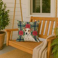 Load image into Gallery viewer, White and Tan Jack Russell Terrier Christmas PoinsettIas Throw Pillow