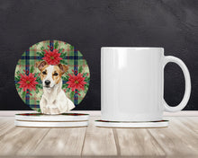Load image into Gallery viewer, White and Tan Jack Russell Terrier Christmas PoinsettIas Large Sandstone Coasters Pack of 4
