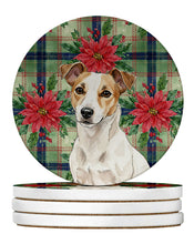 Load image into Gallery viewer, White and Tan Jack Russell Terrier Christmas PoinsettIas Large Sandstone Coasters Pack of 4