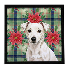 Load image into Gallery viewer, White Jack Russell Terrier Christmas PoinsettIas Framed Metal Print