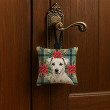 Load image into Gallery viewer, White Jack Russell Terrier Christmas PoinsettIas Hanging Square Fabric Ornament 3.5 x 3.5