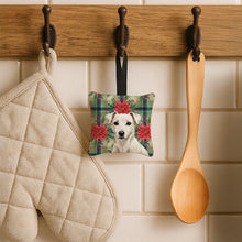 Load image into Gallery viewer, White Jack Russell Terrier Christmas PoinsettIas Hanging Square Fabric Ornament 3.5 x 3.5