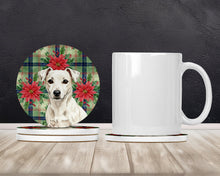 Load image into Gallery viewer, White Jack Russell Terrier Christmas PoinsettIas Large Sandstone Coasters Pack of 4