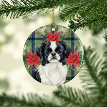 Load image into Gallery viewer, Black and White Japanese Chin Christmas PoinsettIas Ceramic Ornament