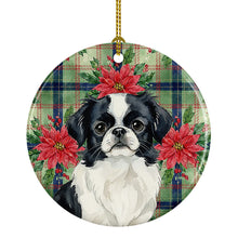 Load image into Gallery viewer, Black and White Japanese Chin Christmas PoinsettIas Ceramic Ornament