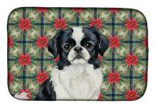 Load image into Gallery viewer, Black and White Japanese Chin Christmas PoinsettIas Dish Drying Mat