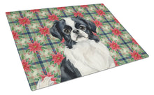 Load image into Gallery viewer, Black and White Japanese Chin Christmas PoinsettIas Glass Cutting Board