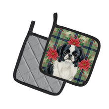 Load image into Gallery viewer, Black and White Japanese Chin Christmas PoinsettIas Pair of Pot Holders