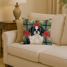 Load image into Gallery viewer, Black and White Japanese Chin Christmas PoinsettIas Throw Pillow