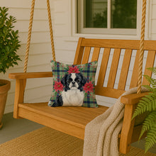 Load image into Gallery viewer, Black and White Japanese Chin Christmas PoinsettIas Throw Pillow