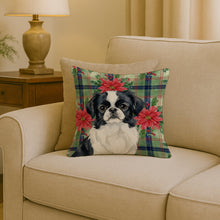 Load image into Gallery viewer, Black and White Japanese Chin Christmas PoinsettIas Throw Pillow