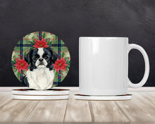 Load image into Gallery viewer, Black and White Japanese Chin Christmas PoinsettIas Large Sandstone Coasters Pack of 4