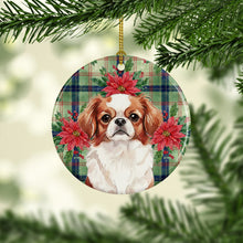 Load image into Gallery viewer, Red and White Japanese Chin Christmas PoinsettIas Ceramic Ornament