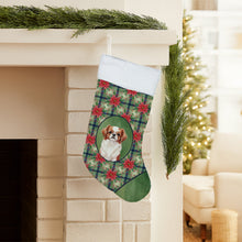 Load image into Gallery viewer, Red and White Japanese Chin Christmas PoinsettIas Holiday Stocking