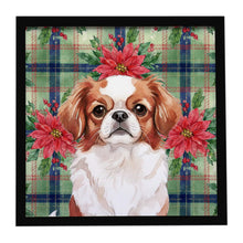 Load image into Gallery viewer, Red and White Japanese Chin Christmas PoinsettIas Framed Metal Print