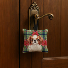 Load image into Gallery viewer, Red and White Japanese Chin Christmas PoinsettIas Hanging Square Fabric Ornament 3.5 x 3.5