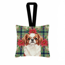 Load image into Gallery viewer, Red and White Japanese Chin Christmas PoinsettIas Hanging Square Fabric Ornament 3.5 x 3.5