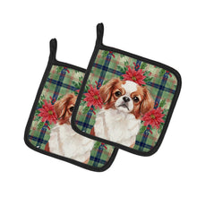 Load image into Gallery viewer, Red and White Japanese Chin Christmas PoinsettIas Pair of Pot Holders
