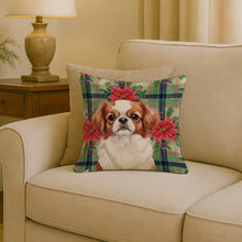 Load image into Gallery viewer, Red and White Japanese Chin Christmas PoinsettIas Throw Pillow